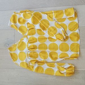 NWOT Yellow polka dot long sleeve top.  V-neck size L. Bright and cheery summer